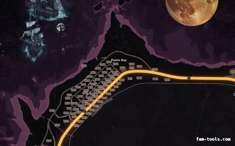 Halloween Pink HAUNTED MAGENTA FiveM-compatible minimap for GTA 5 — google style — showing Paleto Bay and Mount Chiliad