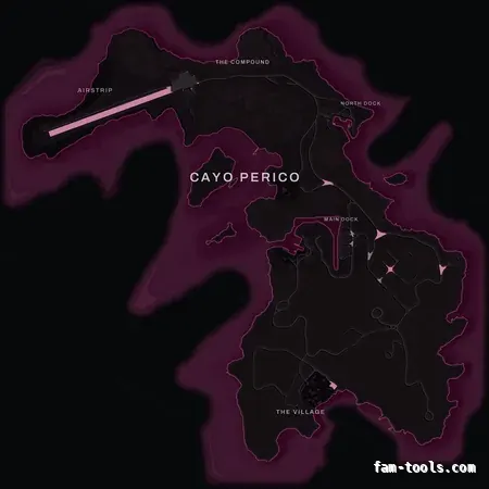 Pink MAGENTA Cayo Perico FiveM-compatible minimap for GTA 5 — optional island add-on in the same palette, without postal codes