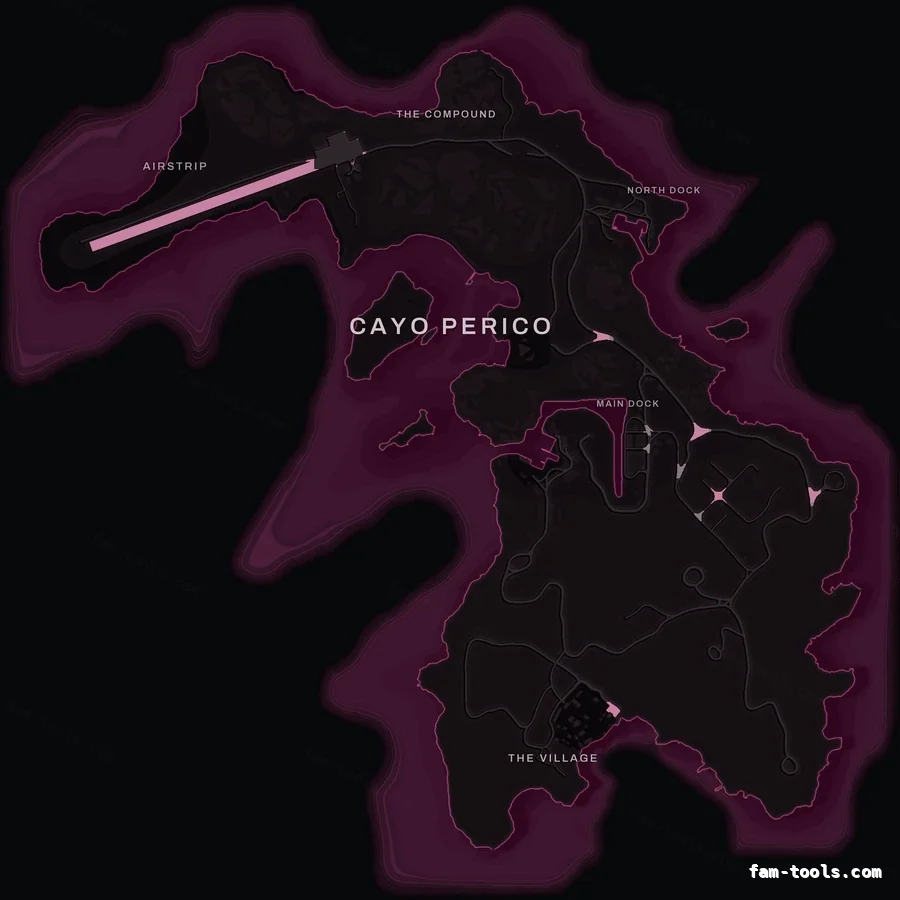 Pink MAGENTA Cayo Perico FiveM-compatible minimap for GTA 5 — optional island add-on in the same palette, without postal codes