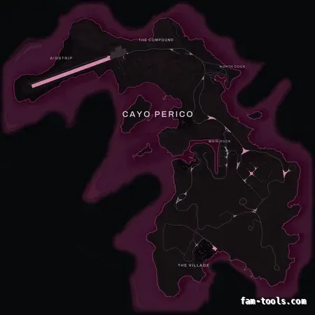 Pink MAGENTA Cayo Perico FiveM-compatible minimap for GTA 5 — optional island add-on in the same palette, with postal codes