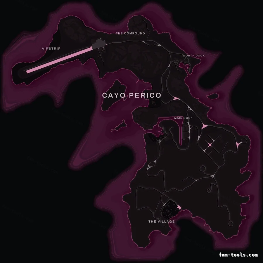 Pink MAGENTA Cayo Perico FiveM-compatible minimap for GTA 5 — optional island add-on in the same palette, with postal codes