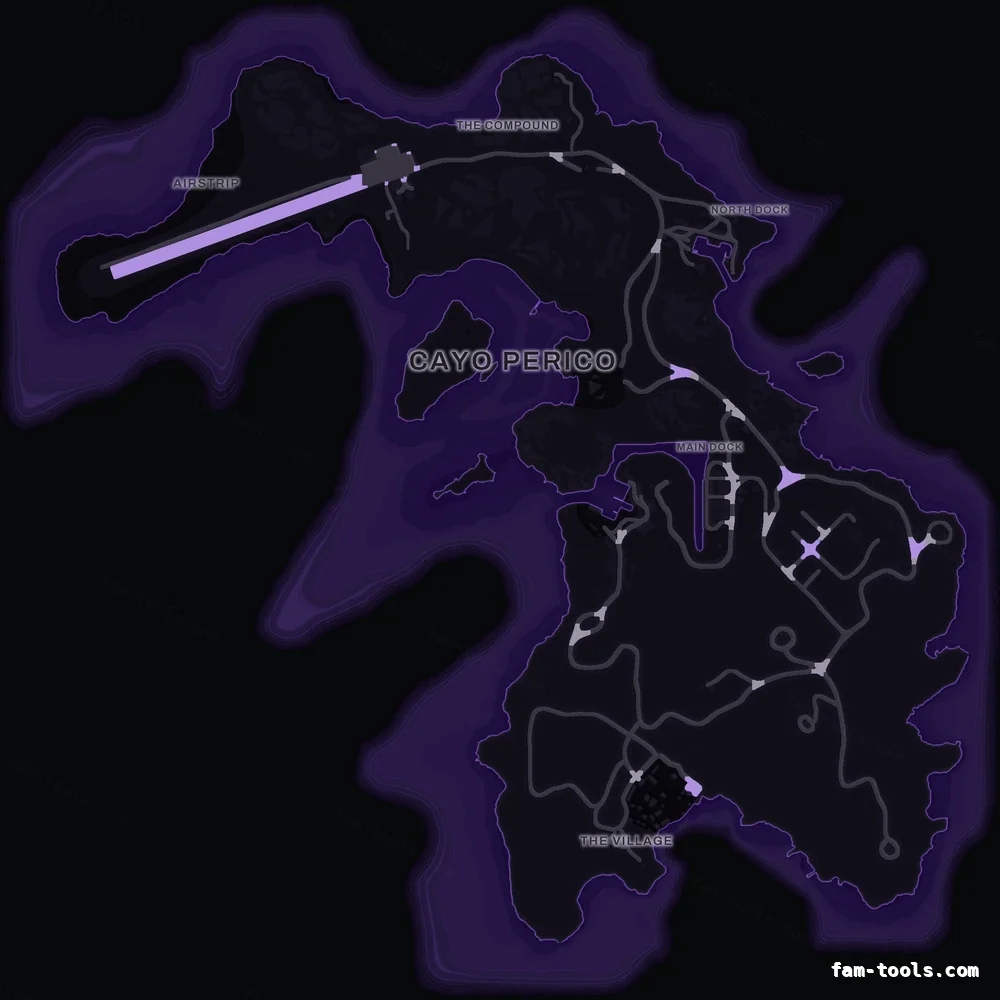 Purple VIOLET Cayo Perico FiveM-compatible minimap for GTA 5 — optional island add-on in the same palette, google style