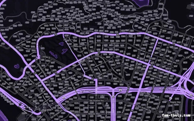 Purple VIOLET FiveM-compatible minimap for GTA 5 — google style — showing Los Santos street detail