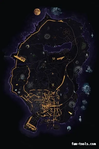 Halloween Purple HAUNTED VIOLET FiveM-compatible minimap for GTA 5 — without postal codes — showing the whole Los Santos and Blaine County map