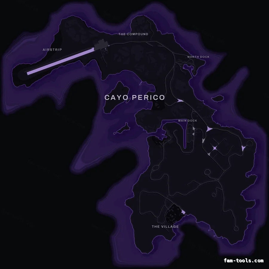 Purple VIOLET Cayo Perico FiveM-compatible minimap for GTA 5 — optional island add-on in the same palette, without postal codes