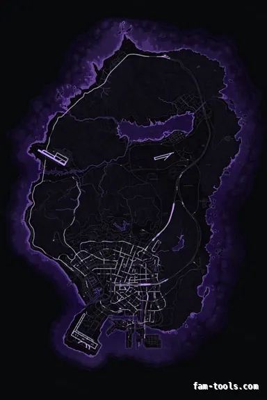 Purple VIOLET FiveM-compatible minimap for GTA 5 — without postal codes — showing the whole Los Santos and Blaine County map
