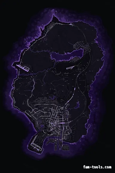 Purple VIOLET FiveM-compatible minimap for GTA 5 — with postal codes — showing the whole Los Santos and Blaine County map