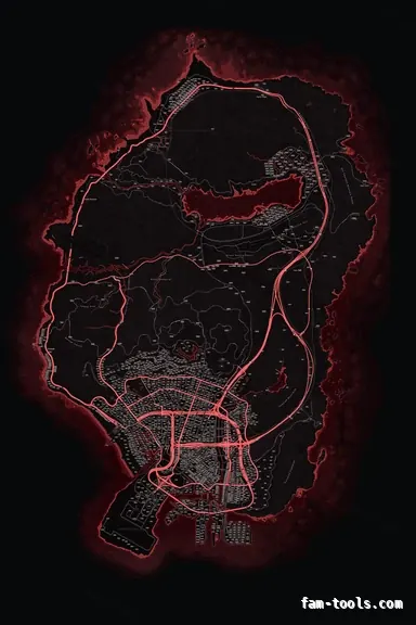 Red CRIMSON FiveM-compatible minimap for GTA 5 — google style — showing the whole Los Santos and Blaine County map