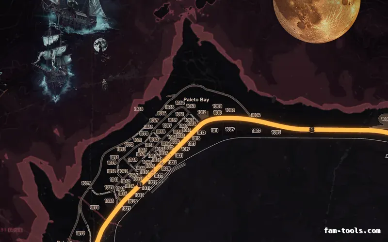 Halloween Red HAUNTED CRIMSON FiveM-compatible minimap for GTA 5 — google style — showing Paleto Bay and Mount Chiliad