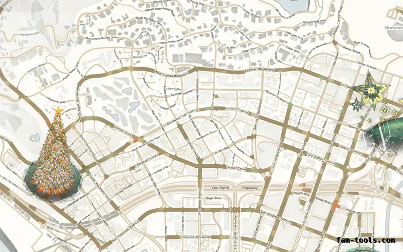 Christmas White WINTER ALABASTER FiveM-compatible minimap for GTA 5 — without postal codes — showing Los Santos street detail