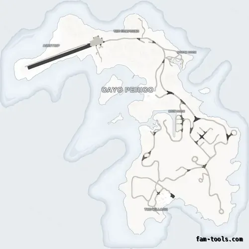 White ALABASTER Cayo Perico FiveM-compatible minimap for GTA 5 — optional island add-on in the same palette, google style