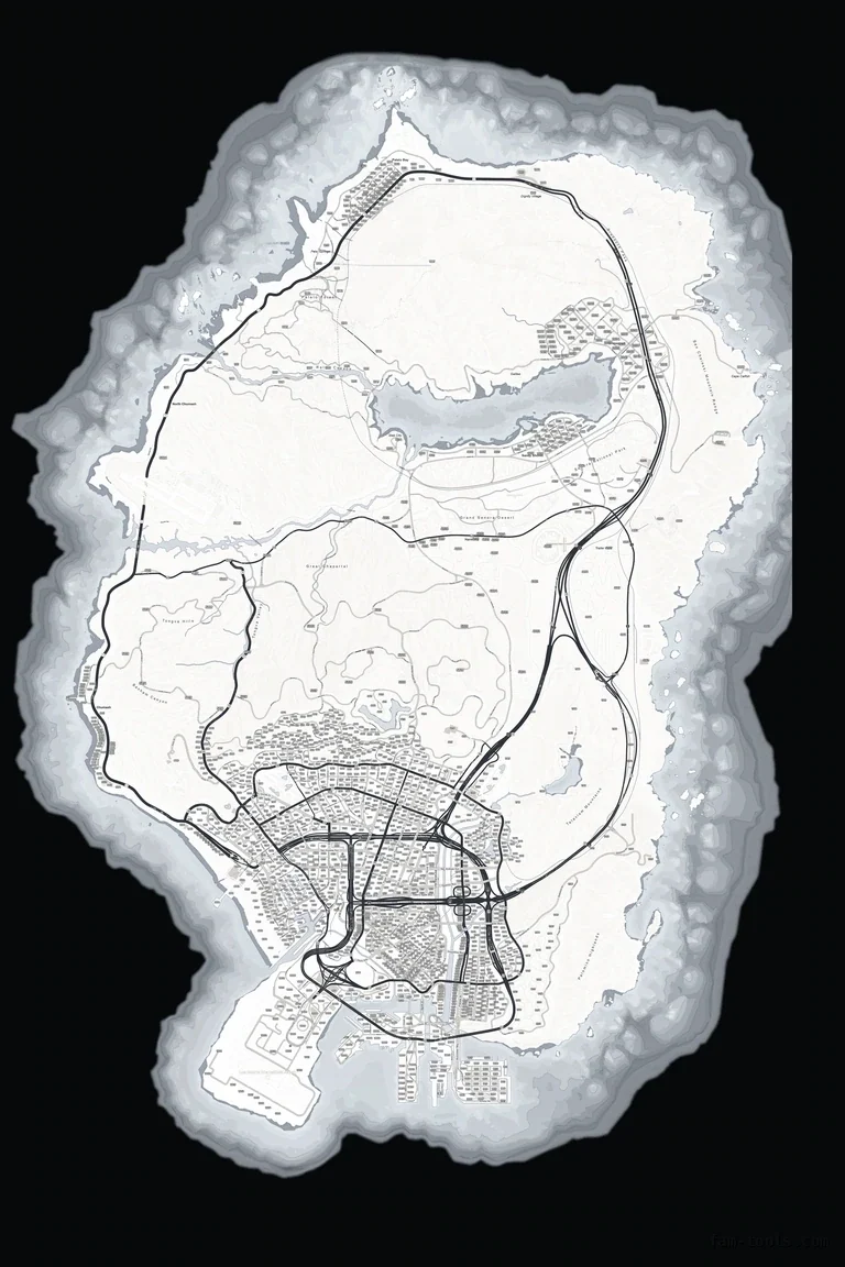 White ALABASTER FiveM-compatible minimap for GTA 5 — google style — showing the whole Los Santos and Blaine County map