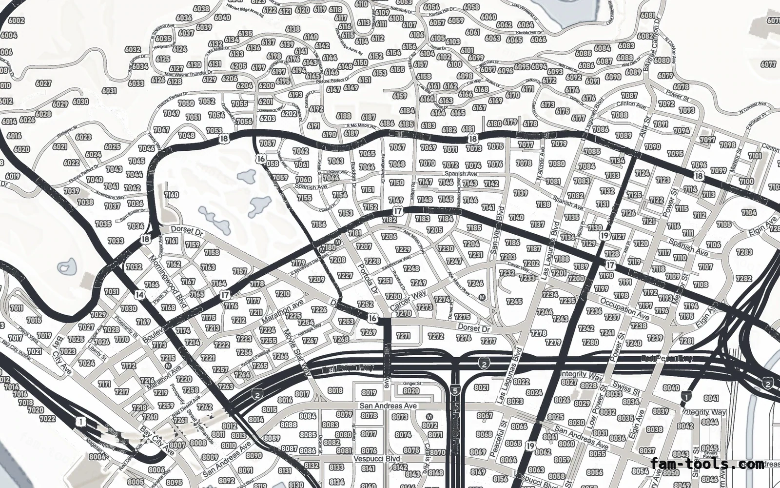 White ALABASTER FiveM-compatible minimap for GTA 5 — google style — showing Los Santos street detail