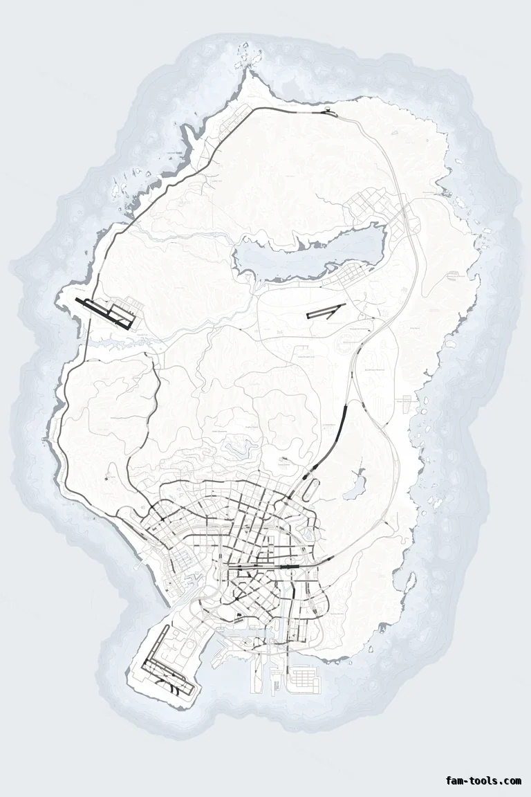 White ALABASTER FiveM-compatible minimap for GTA 5 — without postal codes — showing the whole Los Santos and Blaine County map