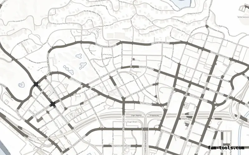 White ALABASTER FiveM-compatible minimap for GTA 5 — without postal codes — showing Los Santos street detail