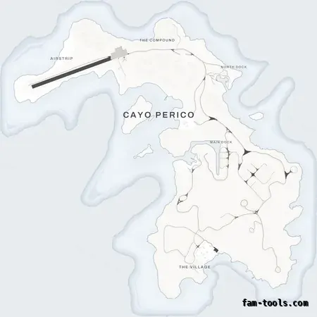 White ALABASTER Cayo Perico FiveM-compatible minimap for GTA 5 — optional island add-on in the same palette, with postal codes