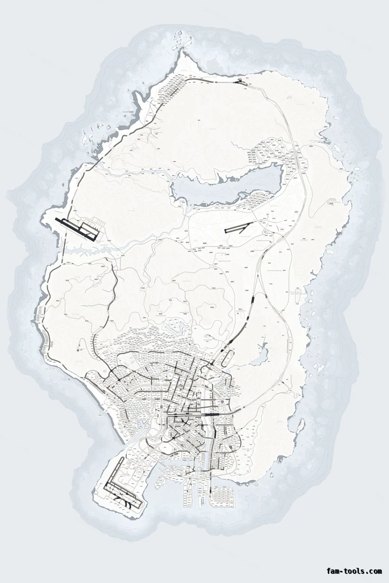 White ALABASTER FiveM-compatible minimap for GTA 5 — with postal codes — showing the whole Los Santos and Blaine County map