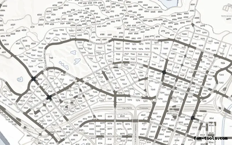 White ALABASTER FiveM-compatible minimap for GTA 5 — with postal codes — showing Los Santos street detail