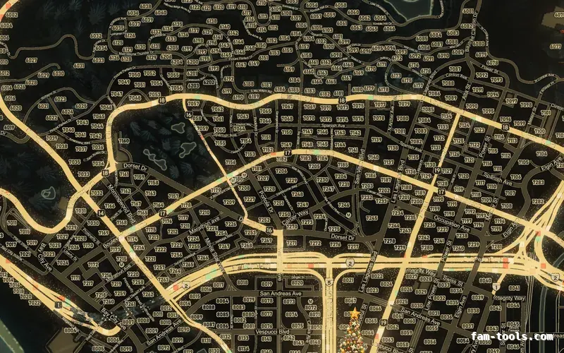Christmas Yellow WINTER SOLAR FiveM-compatible minimap for GTA 5 — google style — showing Los Santos street detail