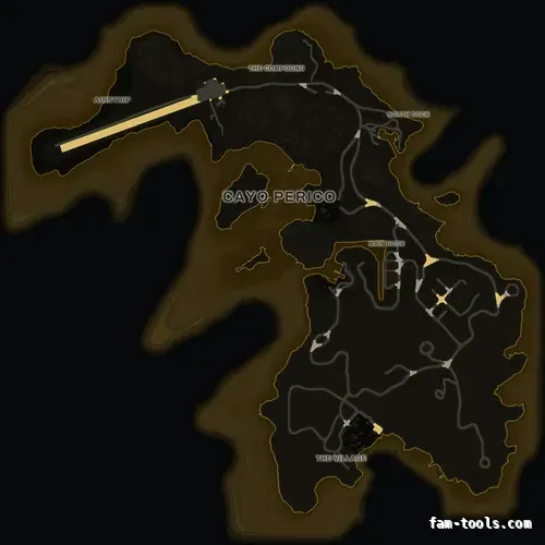 Yellow SOLAR Cayo Perico FiveM-compatible minimap for GTA 5 — optional island add-on in the same palette, google style