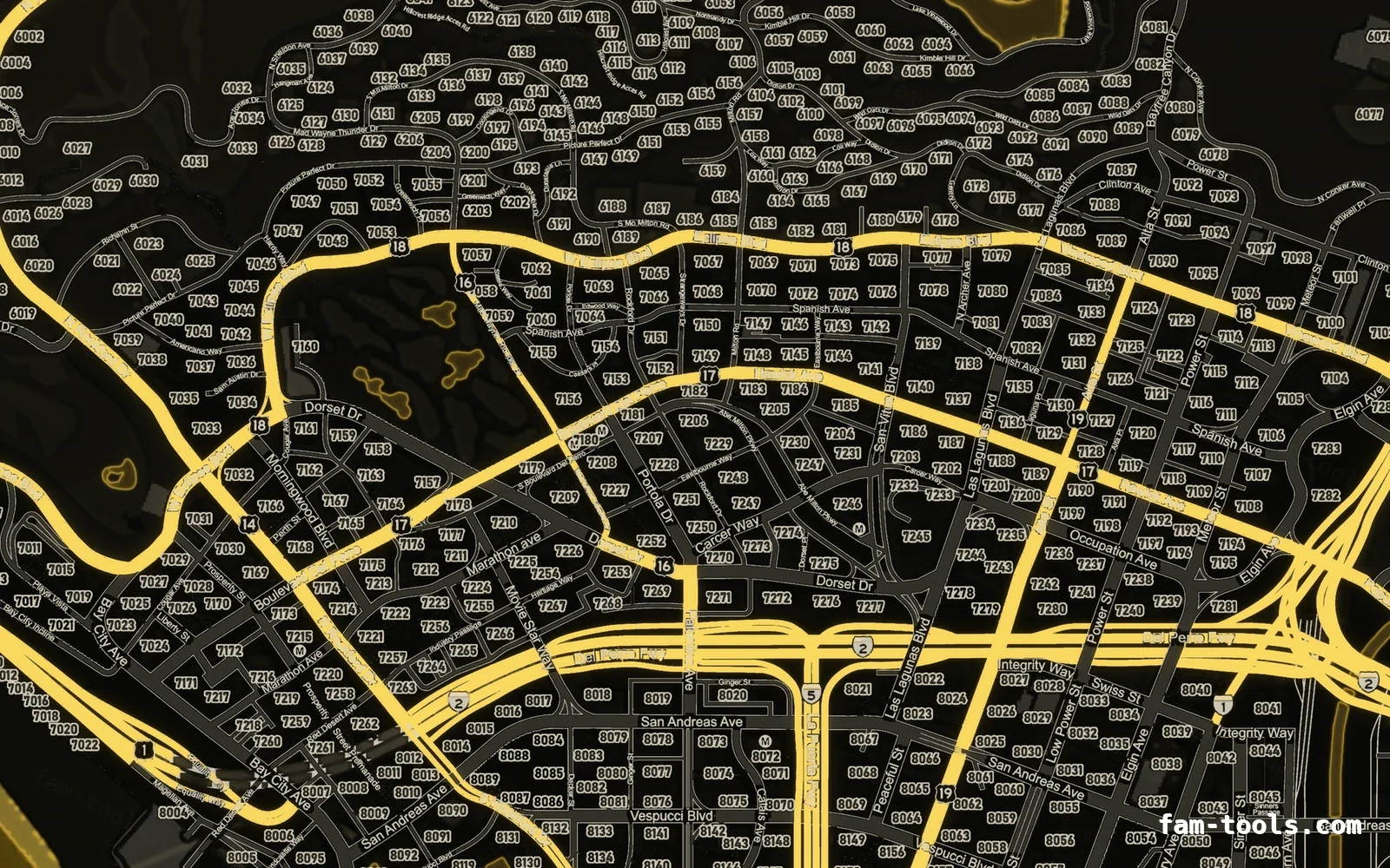 Yellow minimap — Vinewood Yellow SOLAR FiveM-compatible minimap for GTA 5 — google style — showing Los Santos street detail