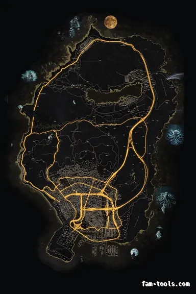 Halloween Yellow HAUNTED SOLAR FiveM-compatible minimap for GTA 5 — google style — showing the whole Los Santos and Blaine County map