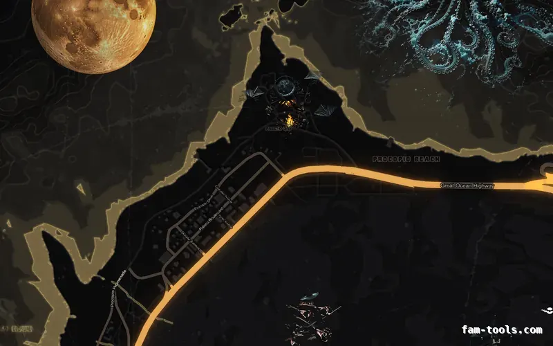 Halloween Yellow HAUNTED SOLAR FiveM-compatible minimap for GTA 5 — without postal codes — showing Paleto Bay and Mount Chiliad