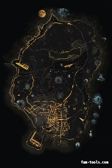 Halloween Yellow HAUNTED SOLAR FiveM-compatible minimap for GTA 5 — with postal codes — showing the whole Los Santos and Blaine County map