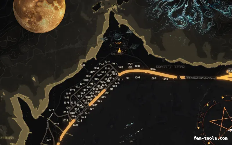 Halloween Yellow HAUNTED SOLAR FiveM-compatible minimap for GTA 5 — with postal codes — showing Paleto Bay and Mount Chiliad