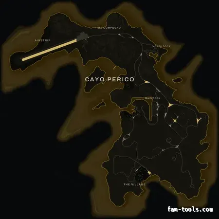 Yellow SOLAR Cayo Perico FiveM-compatible minimap for GTA 5 — optional island add-on in the same palette, with postal codes