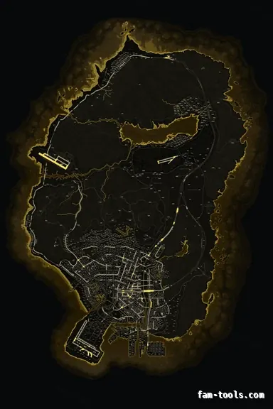 Yellow SOLAR FiveM-compatible minimap for GTA 5 — with postal codes — showing the whole Los Santos and Blaine County map