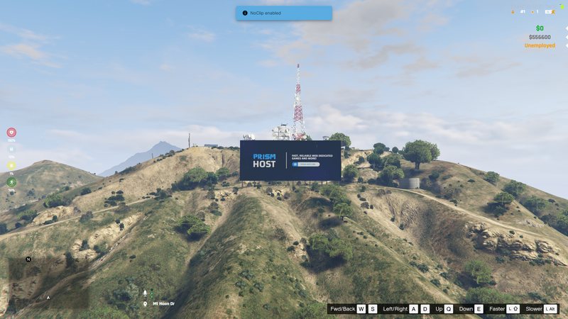 Animated neon Vinewood banner on the hillside of a FiveM server