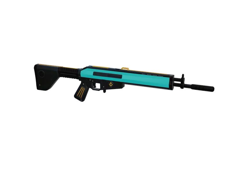 Aquarium — 3D render of the rifle model, shown from the side