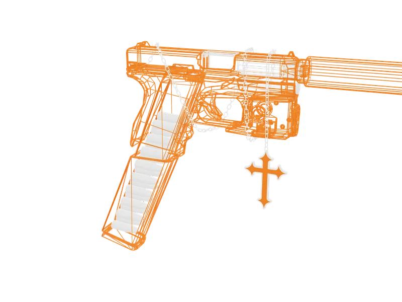 Crosstapper — 3D render of the pistol model, shown from the side