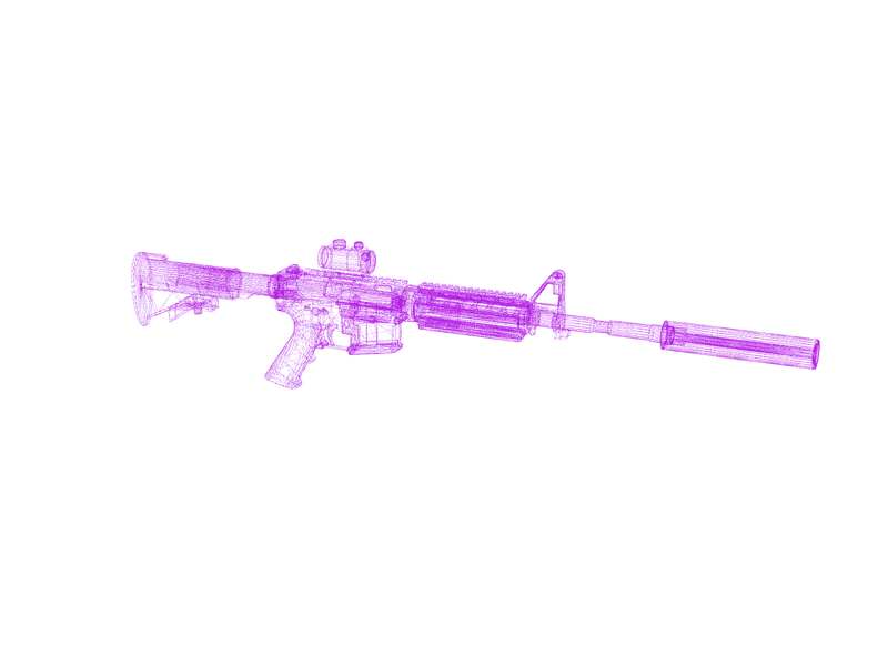 F14 — 3D render of the rifle model, shown from the side