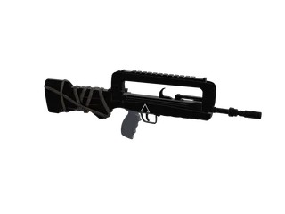 Famas — 3D render of the rifle model, shown from the side