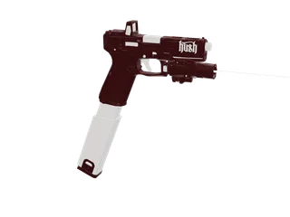 Husssh — 3D render of the pistol model, shown from the side