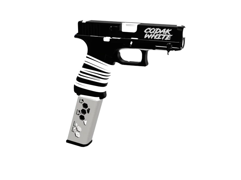 Newcodak White — 3D render of the pistol model, shown from the side
