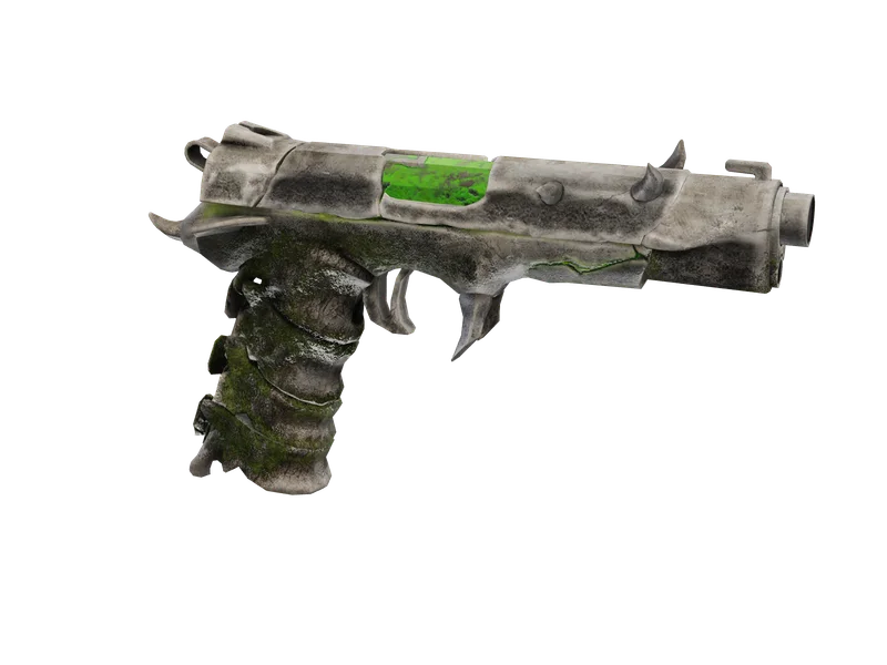 Pistolhall — 3D render of the pistol model, shown from the side