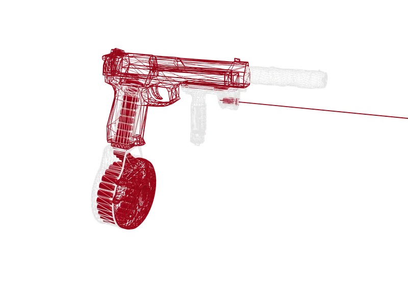 Redglock — 3D render of the pistol model, shown from the side