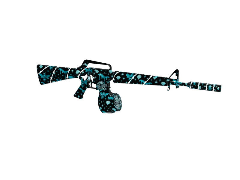 Queenbee16 Blue — 3D render of the rifle model, shown from the side