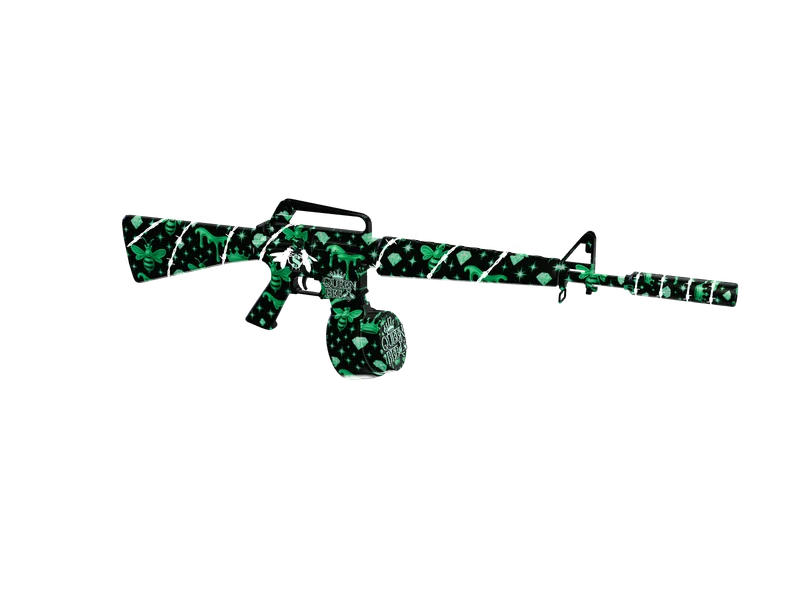 Queenbee16 Green — 3D render of the rifle model, shown from the side