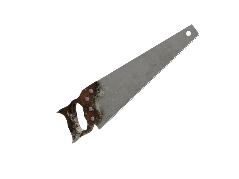 Saw 01 — 3D render of the melee model, shown from the side