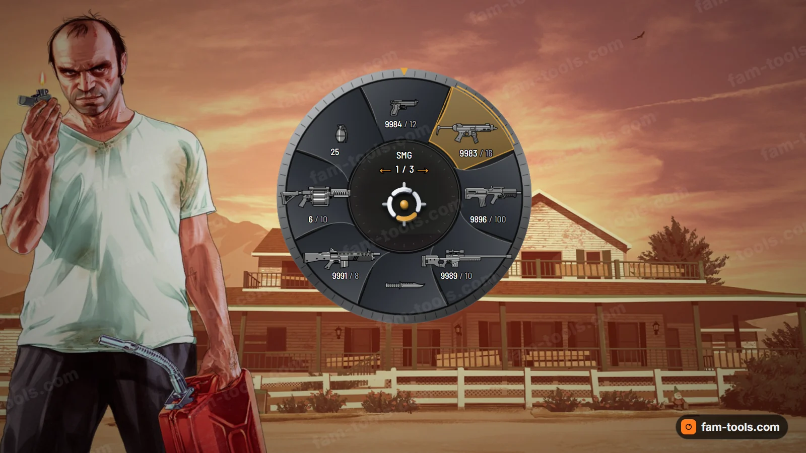 Aperture weapon wheel, open on a dark HUD