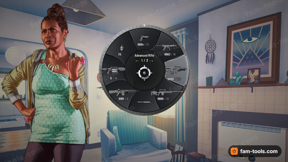 Aperture weapon wheel in the Cinema palette