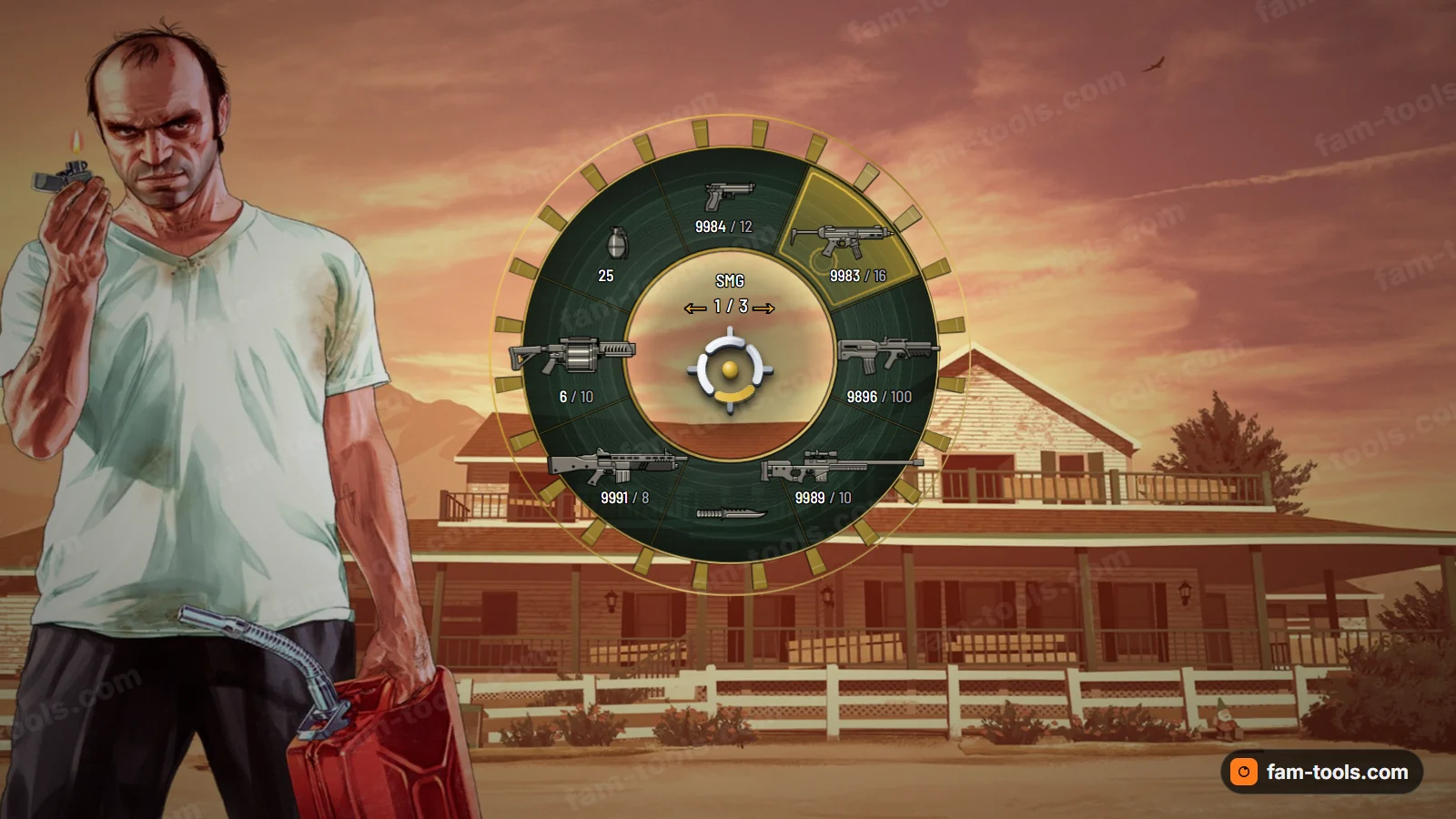 Bullion weapon wheel, open on a dark HUD