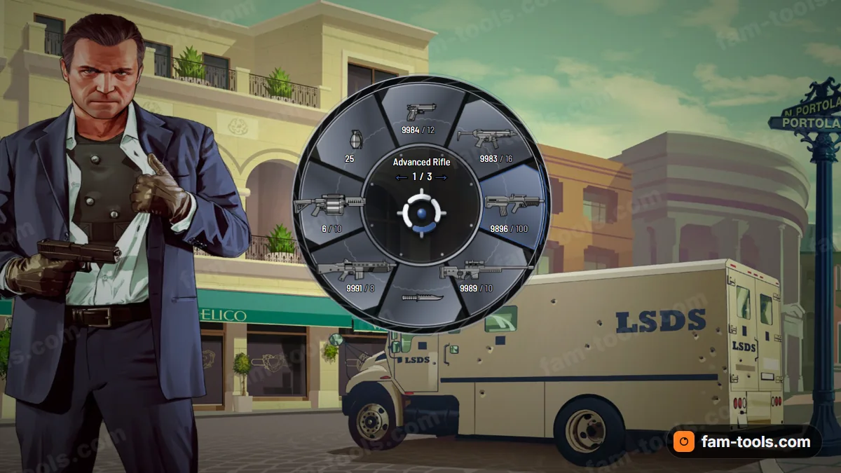 Bushido weapon wheel in the Indigo palette