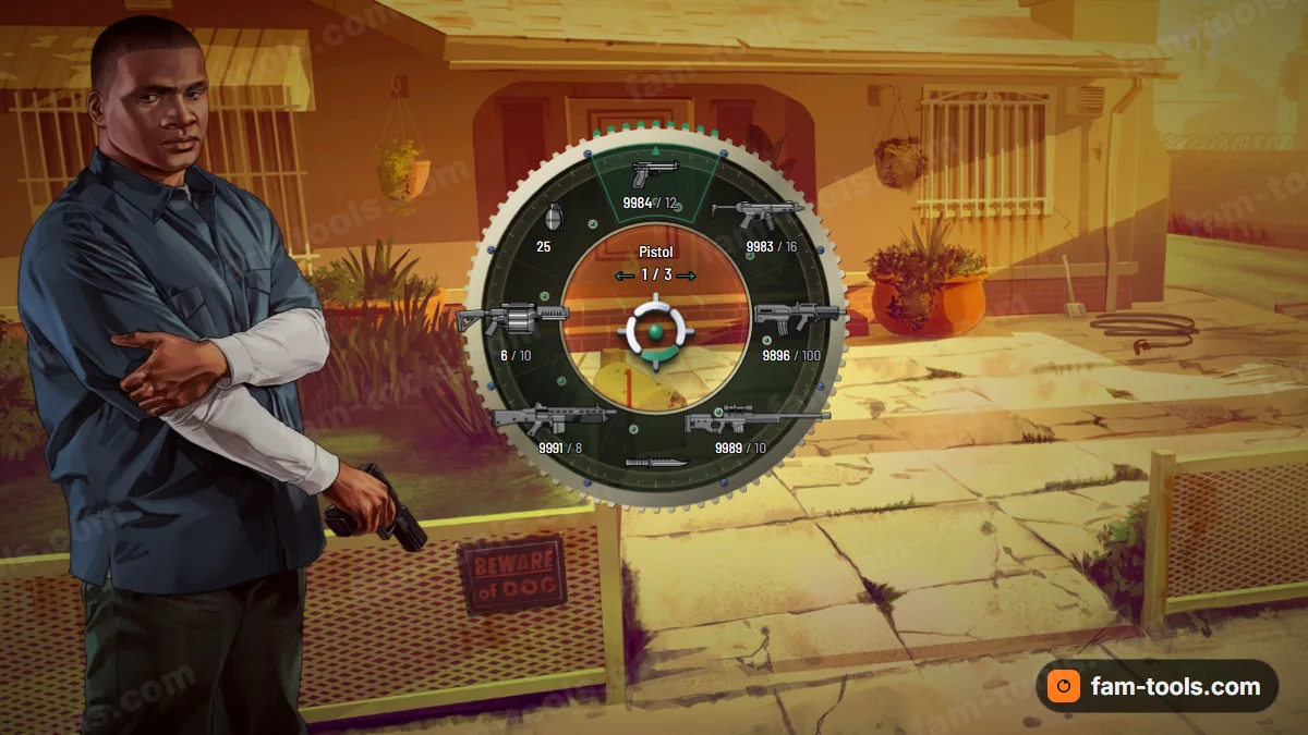 Chrono weapon wheel in the Emerald palette