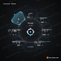 Command FiveM-compatible weapon wheel, layered command panels, data strips and target-bracket selection