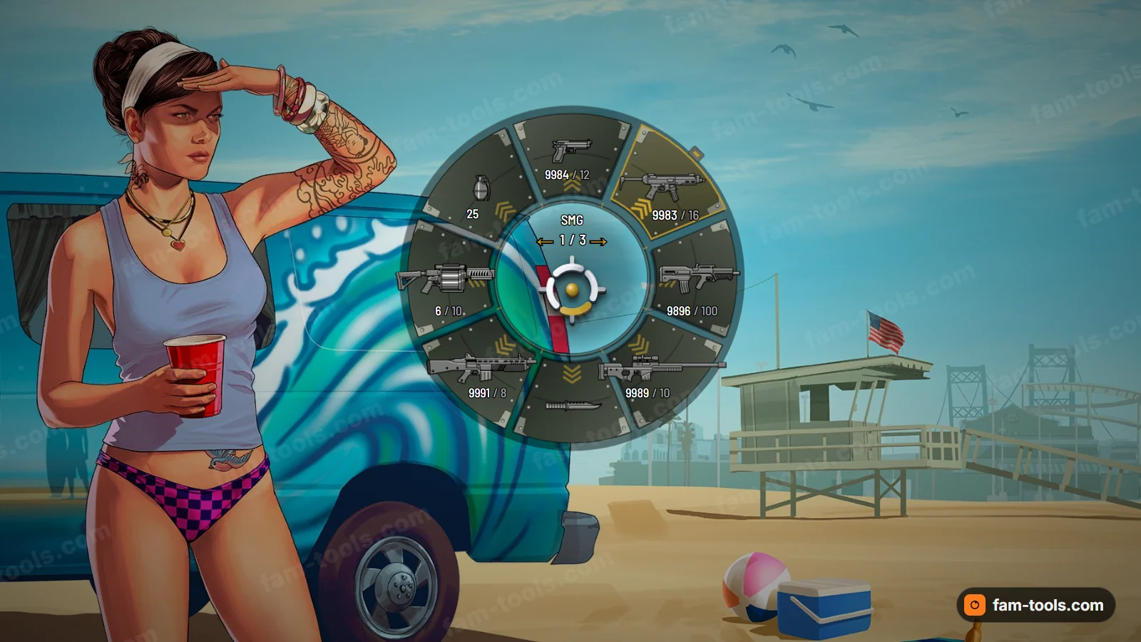 Crate weapon wheel, open on a dark HUD